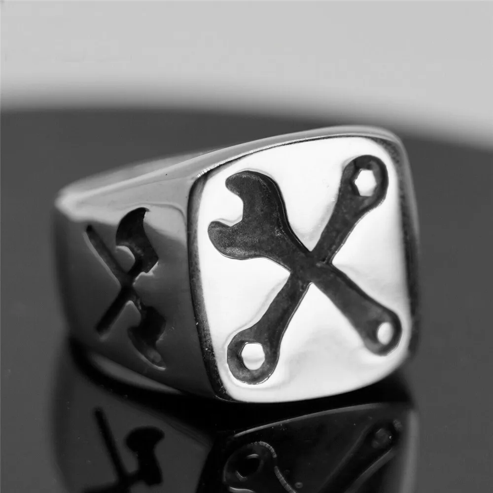 

Mens Motorcycle Biker Punk Wrench Mechanic Ring Stainless Steel Size 8-13