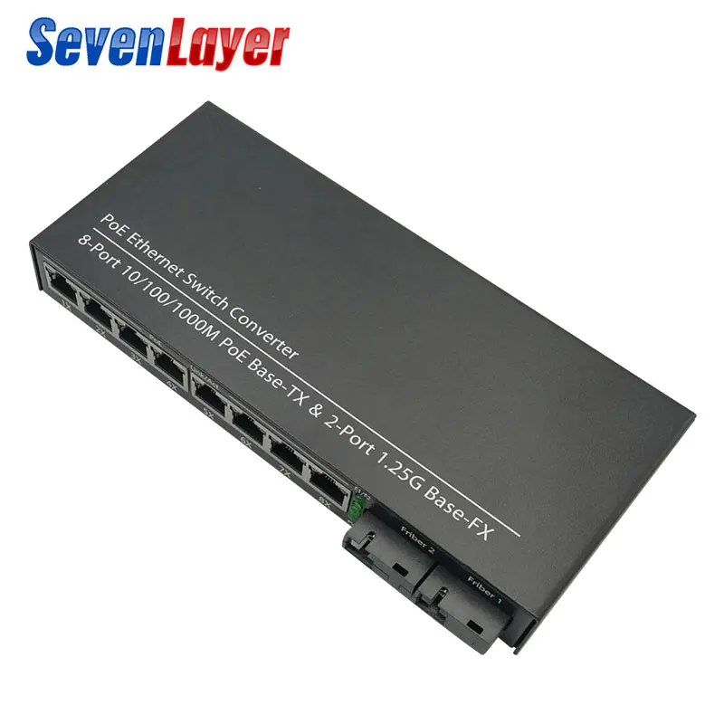 POE коммутатор 8 RJ45 2 SC волоконный гигабитный Ethernet медиаконвертер