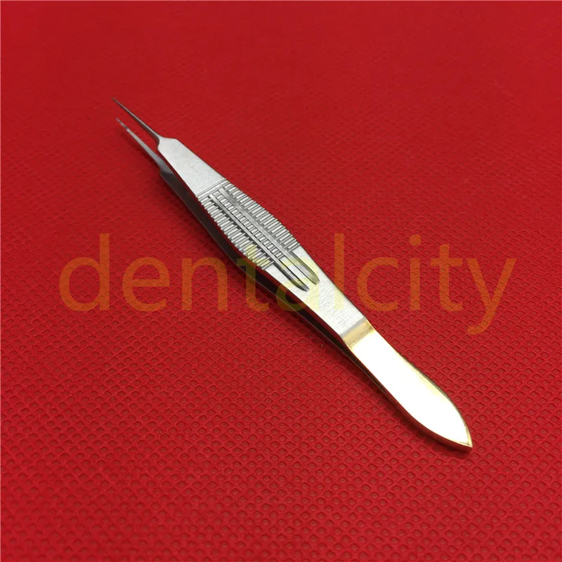 

Double eyelid surgery tweezers fine plastic tine toothed gold handle fat licking hook,Straight Castroviejo Tying Forcep