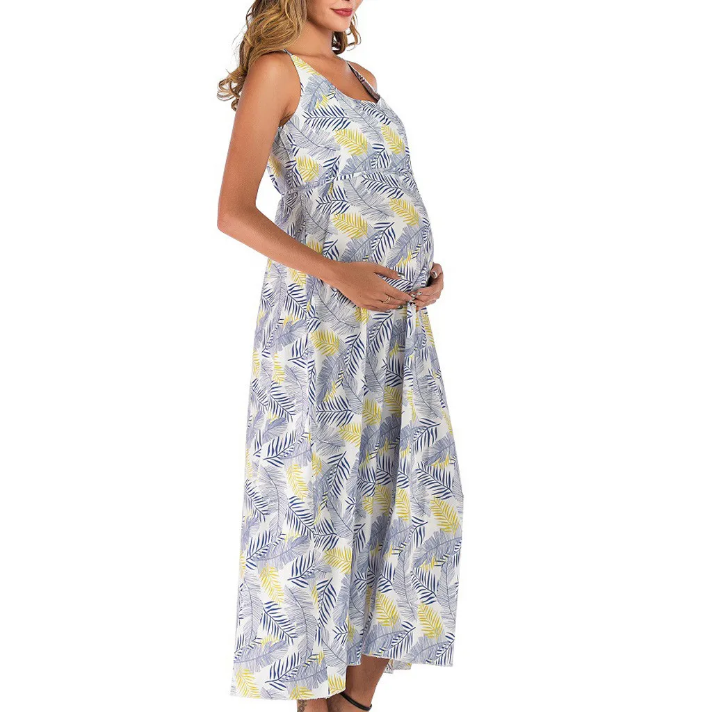 Женское платье для беременных с глубоким v-образным вырезом и принтом длинное