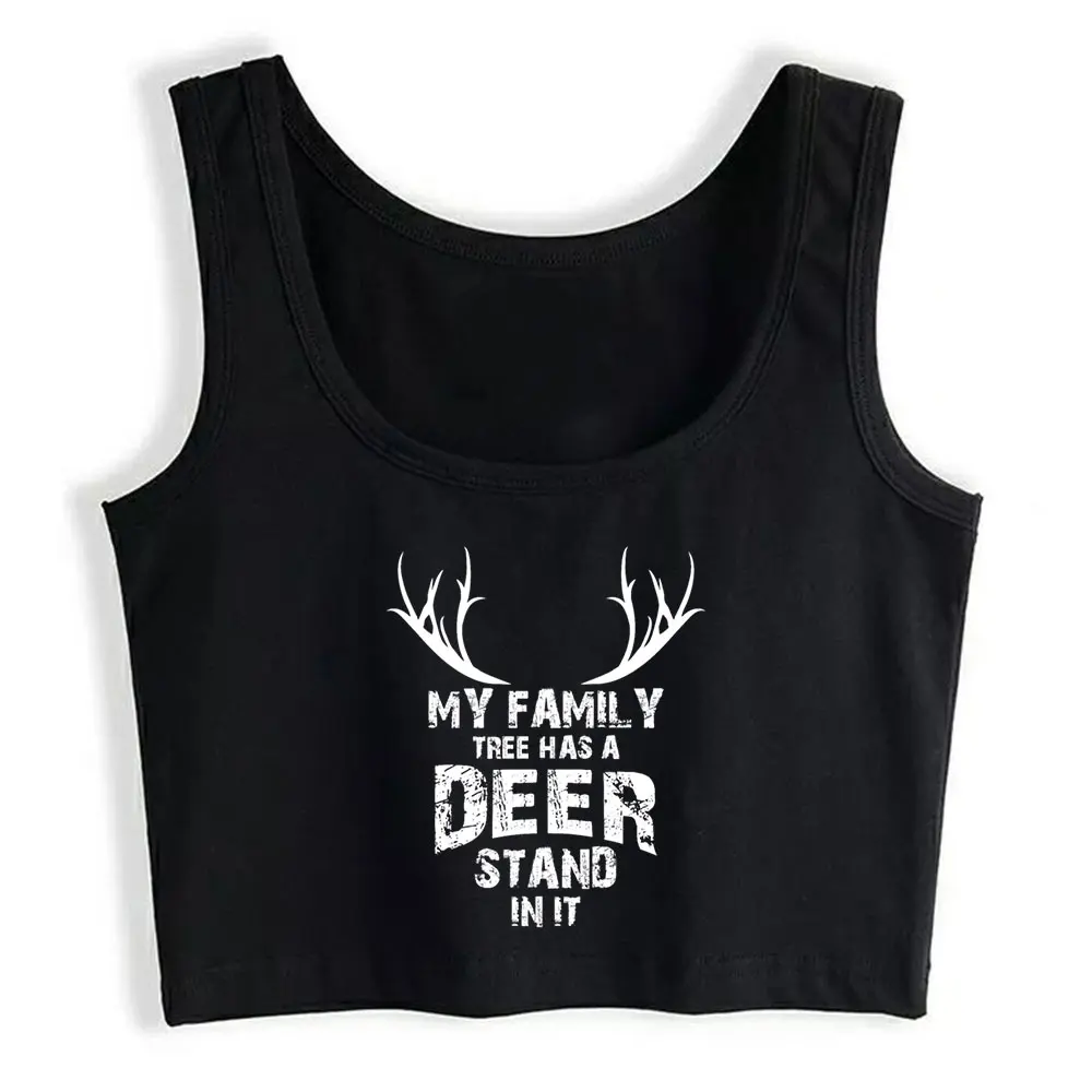 

Crop Top My Family Tree Deer Stand Deer Hunting Deer Hunting Gift O-Neck Black Y2k Tops Womens Tops blusas mujer de moda verano