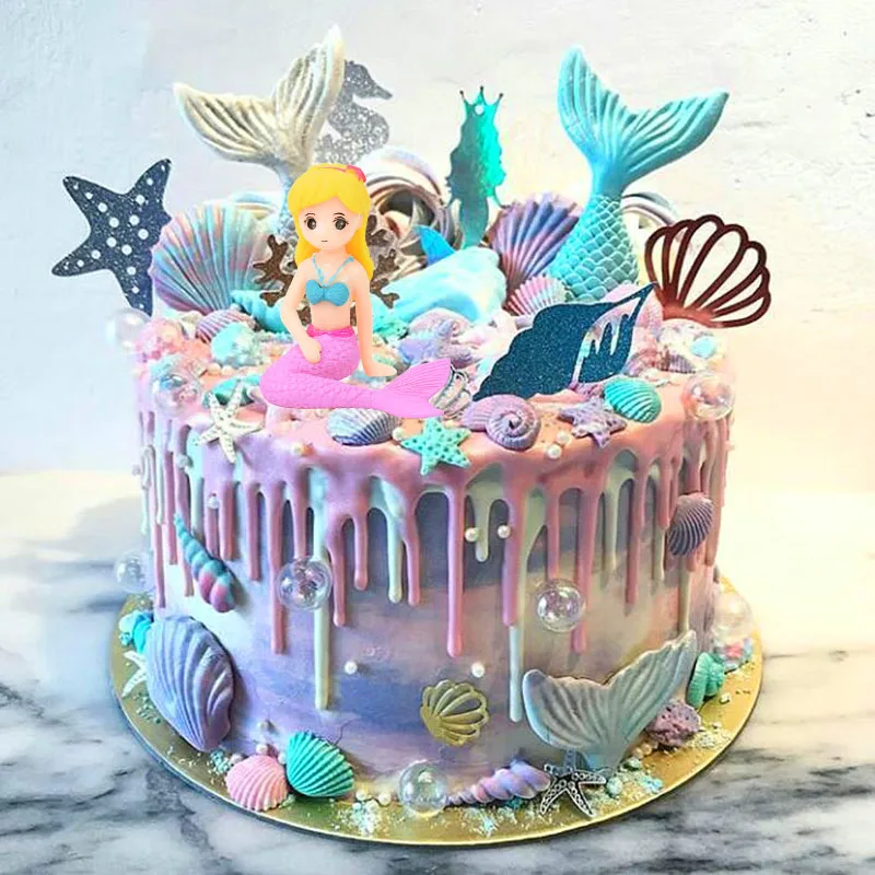 Mermaid Cake Topper Mermaid Cake Decoration Tools Girls Birthday Party Supplies Kids DIY Accessories Baby Shower Favors