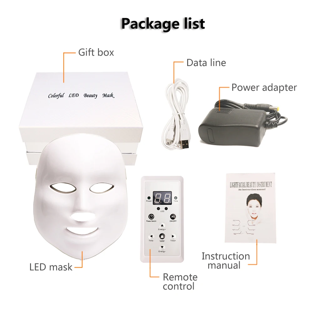 

BeeRuddy 7 Colors Led Facial Mask Skin Care Rejuvenation Wrinkle Acne Removal Face Beauty Therapy Whitening Tighten Tools