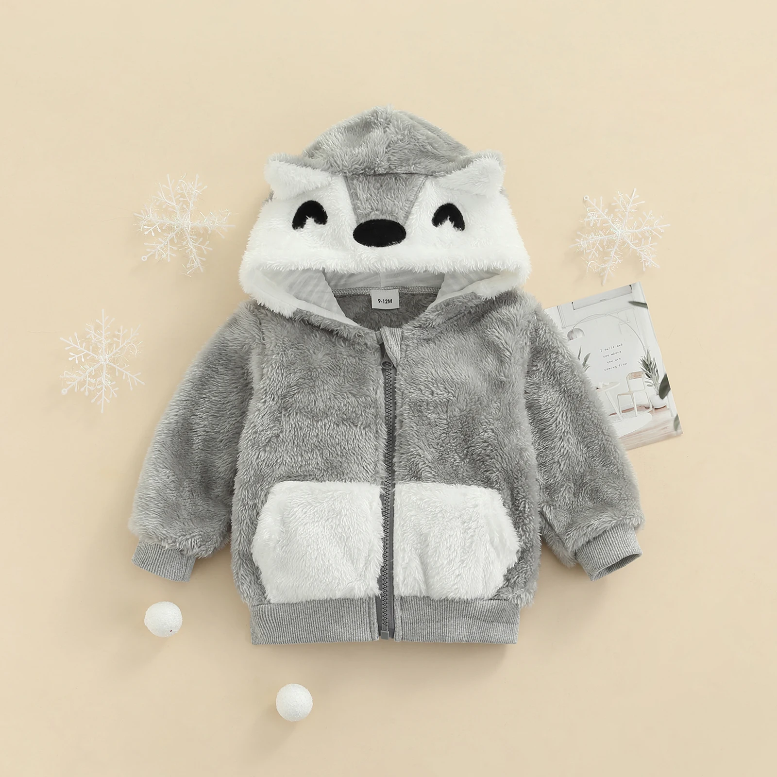 

Children Long Sleeve Coats Plush Zipper Cardigan Cartoon 3D Animal Ear Hooded Winter Coat Baby Kids Autumn Winter Warm Coats