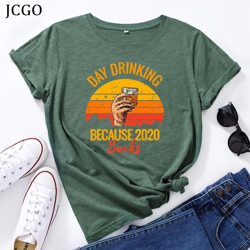 JCGO летняя Хлопковая женская футболка 5XL размера плюс с коротким рукавом модным