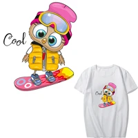 iron on transfer cartoon skateboard owl patches for kids clothing applique heat transfer cute animal patch stickers on clothes
