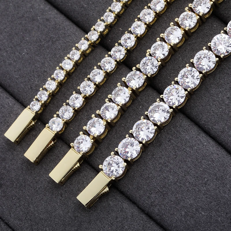 JINAO Hip Hop Iced Out 3-6mm Chain Spring buckle Micro Pave Cubic Zircon Copper Stone Tennis Necklace for Men Women Gifts | Украшения и