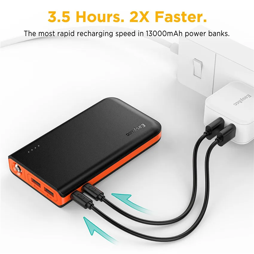 EasyAcc®13000 mAh внешний аккумулятор Портативная зарядка 18650 Внешняя батарея с