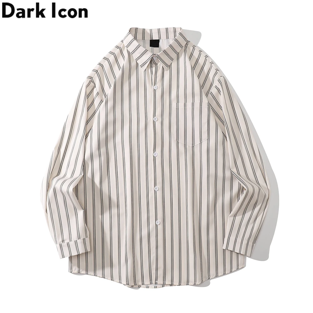 

Dark Icon Wide Stripe Long Sleeved Shirts Men 2021 Autumn Men's Shirts Man Clothing