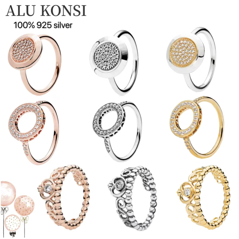 

Fit Original luxury Real 925 Sterling Silver authentic pan ring For Women Crown princess couple DIY fashion wedding Jewelry