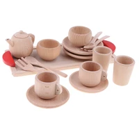 16 piece wooden tea set toy pretend play toy kids tea set toys solid beech saucer cup salver teapot coffee set