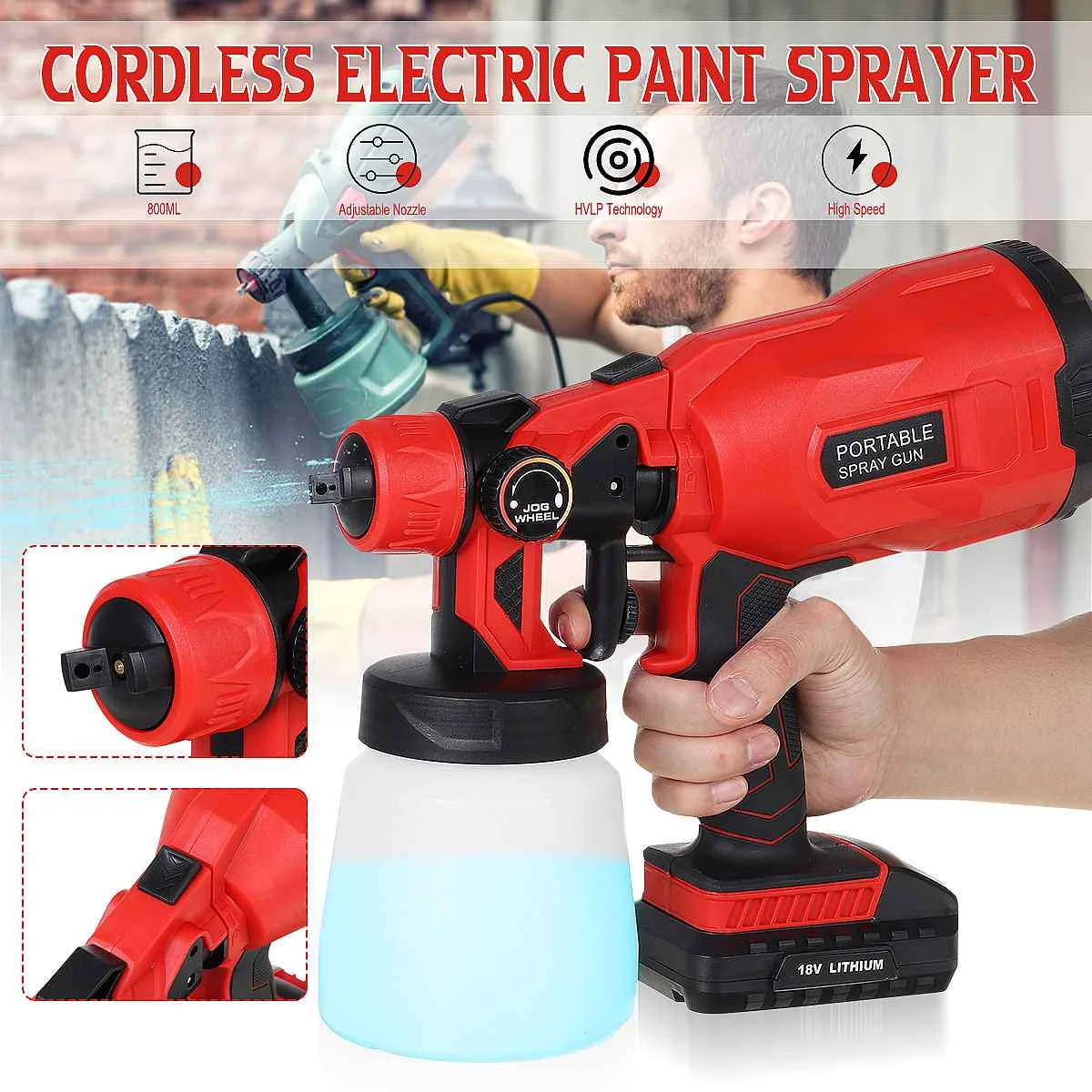 

1000W 800ML Electric Cordless Spray Gun High Power Home Electric Paint Sprayer With 3 Nozzle Easy Spraying Perfect for Beginner