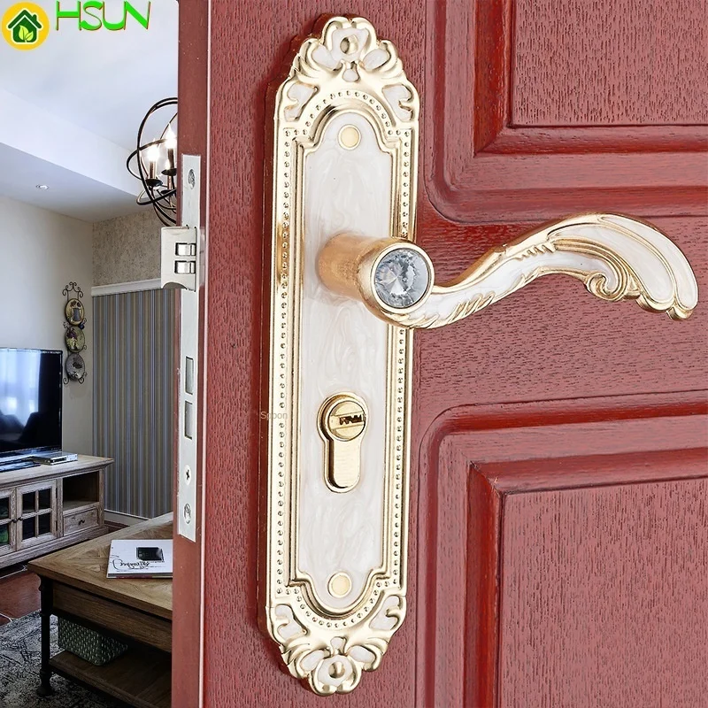 

European amber white handle bedroom door lock mechanical integrated molding indoor wooden door lock