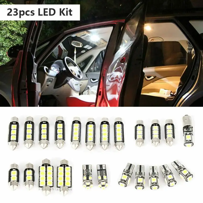 

Universal 23Pcs LED T10 5050 Car Light Bulb Interior Dome Trunk License Plate Lamps Kit White 6000K DC 12V Car Interior Light
