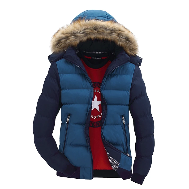 UAICESTAR Winter Jacket Men Hooded Parkas Thick Warm Casual Color Matching Windproof Jacket Coat Plus Size S- 7XL Men's Clothing