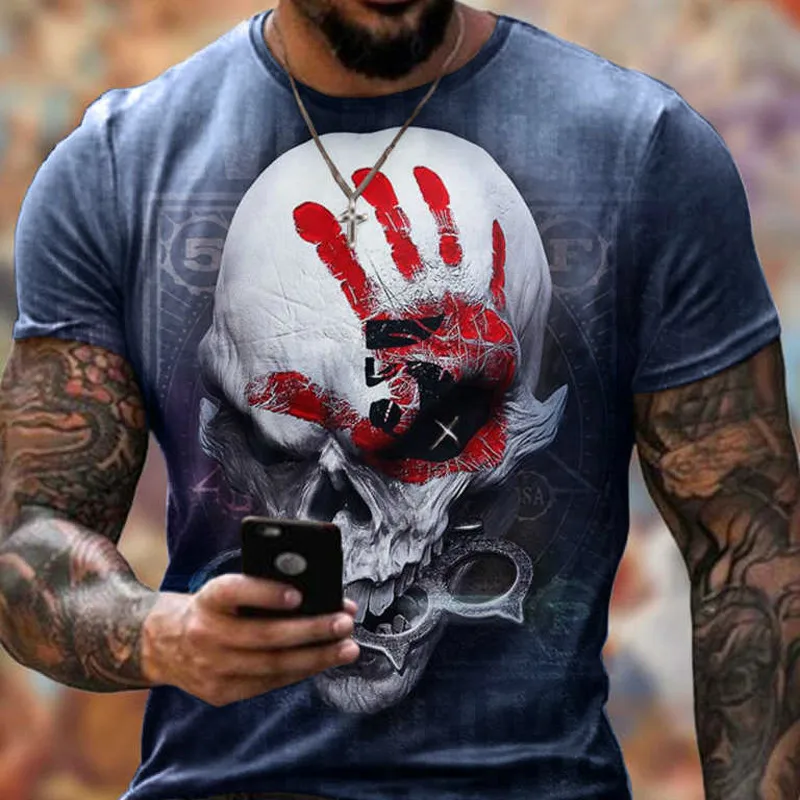 

Skull Poker Ace Print T Shirt Men Rock Street Style Short Sleeve Casual Tees Summer Fashion Hip Hop Oversize Male Clothes