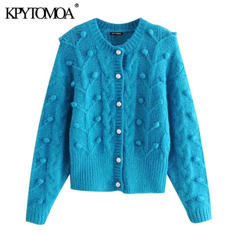 KPYTOMOA женский 2021 модный вязаный кардиган с искусственным жемчугом на пуговицах