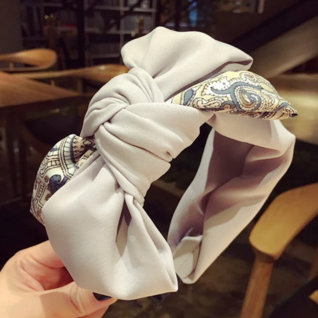 

Gray Side Bow Headband for Women Hair Accessories Big Bow Hairband Headband Print Adults Wide Head Band Bowknot Hairband