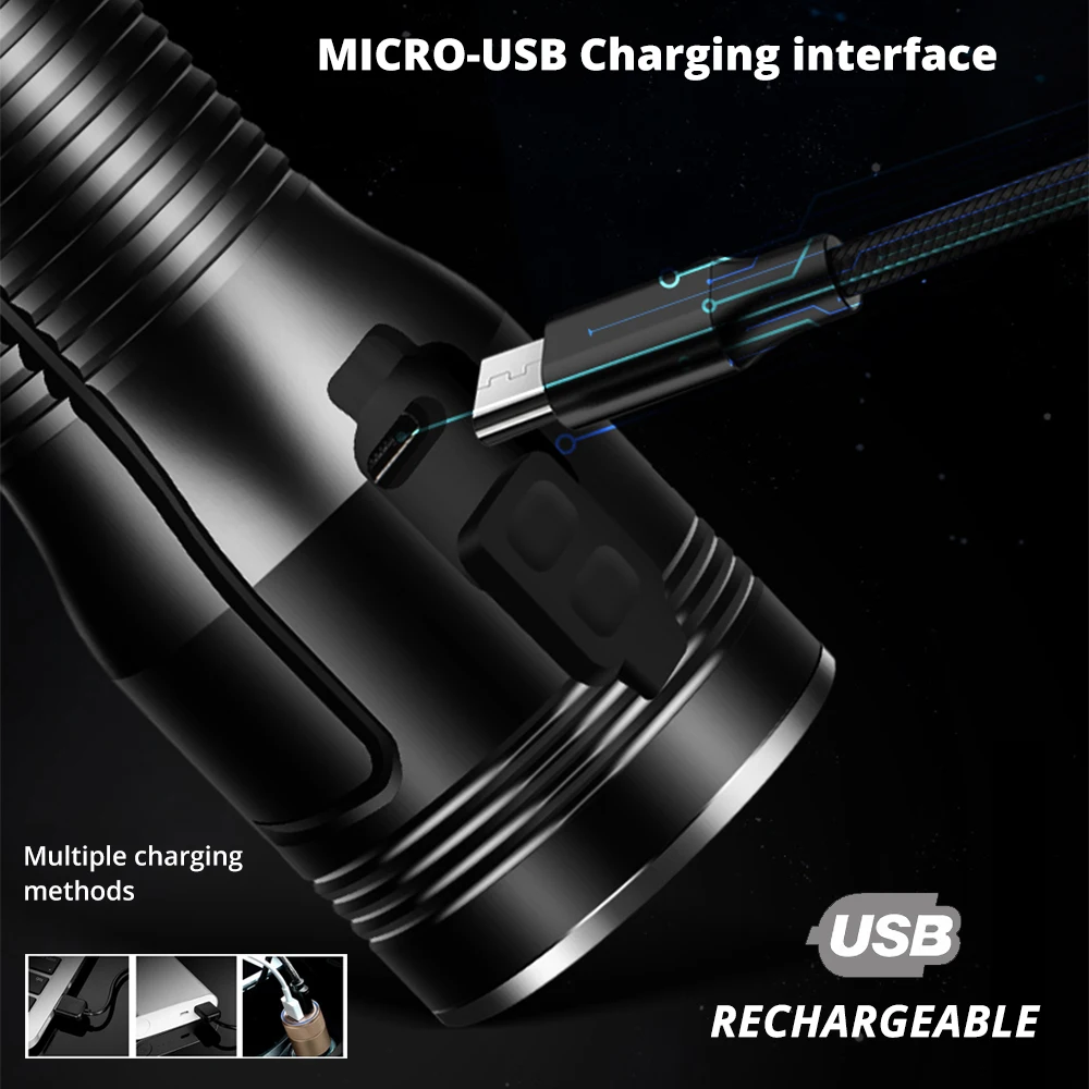 Powerful Luminus LED Flashlight USB Rechargeable Tactical Torch Waterproof Fishing Lamp use 26650 Large Capacity Lithium Battery | Лампы и