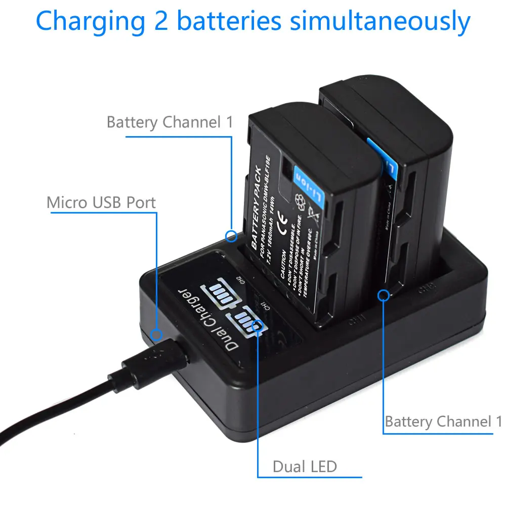 Ex-Pro DMW-BLF19E 1865 мАч аккумулятор x 2 + ЖК двойное зарядное устройство для P @ DMC-GH3 GH3E GH3EB-K