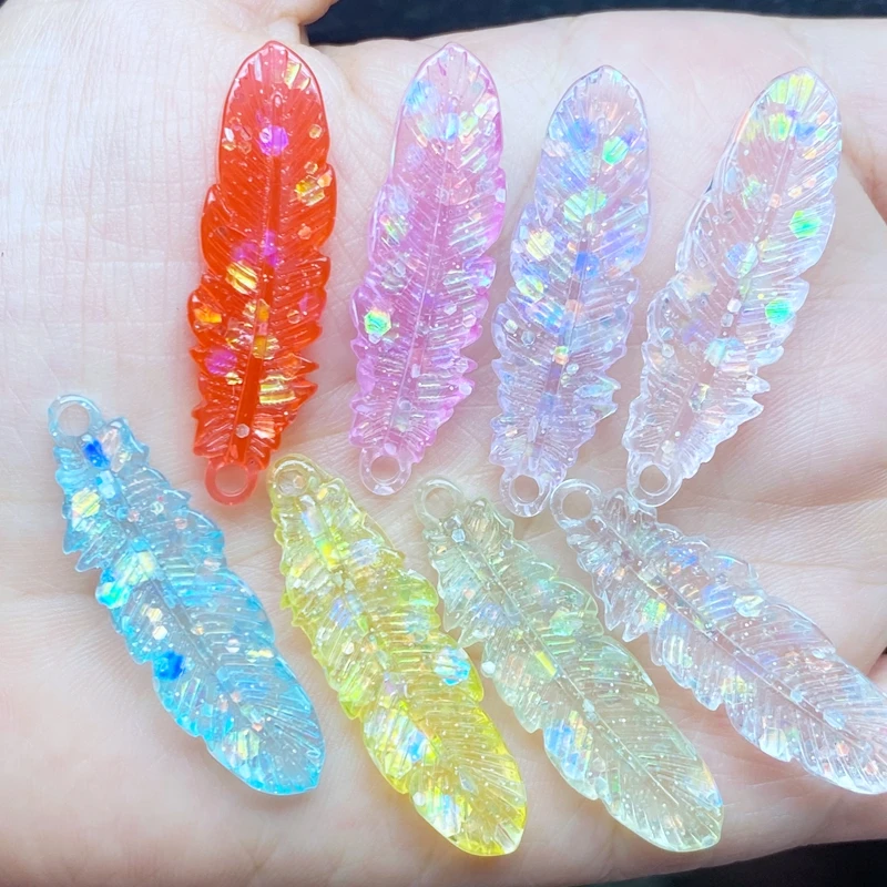 

10Pcs New Cute Shining Feather Pendant Flat Back Cabochon Scrapbook Kawaii DIY Embellishments Accessories K50