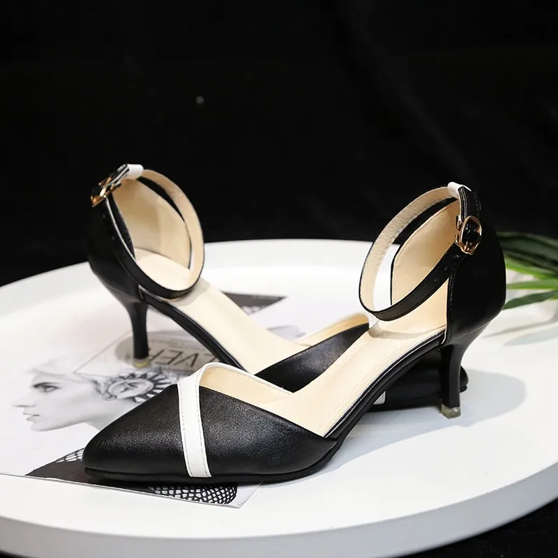 

2021 Summer New Elegant White High Heels Fashion Temperament Female Sandals Mixed Color Pointed Toe Shoes
