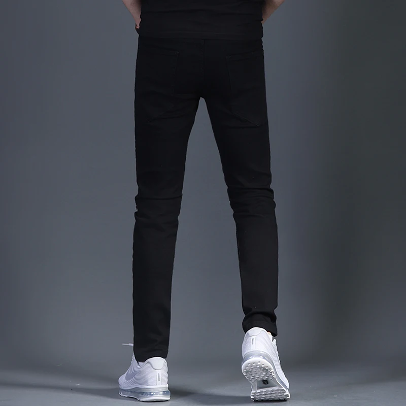 Summer New Black Jeans Men Streetwear Zippers Patchwork Slim Fit Denim Pants