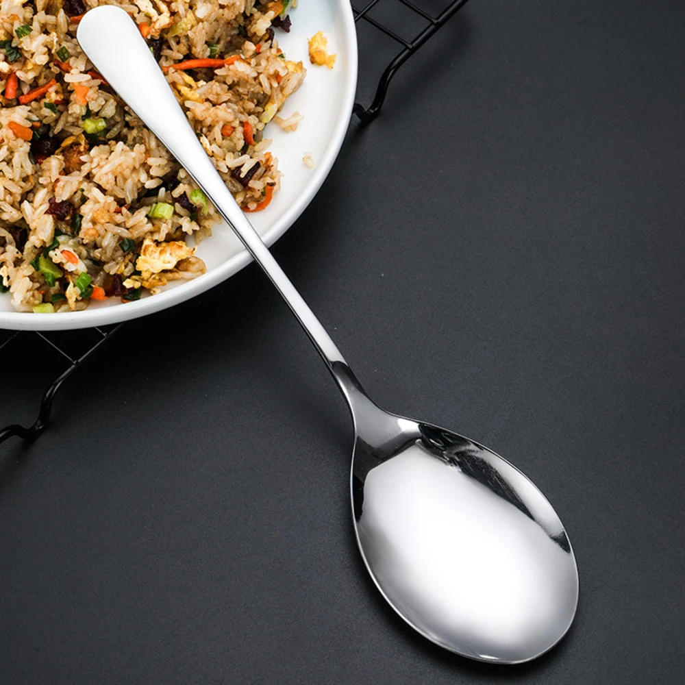2020 New Large Size Stainless Steel Soup Spoon High-polish Long Handle Rice Spoons Kitchen Service Flatware | Дом и сад