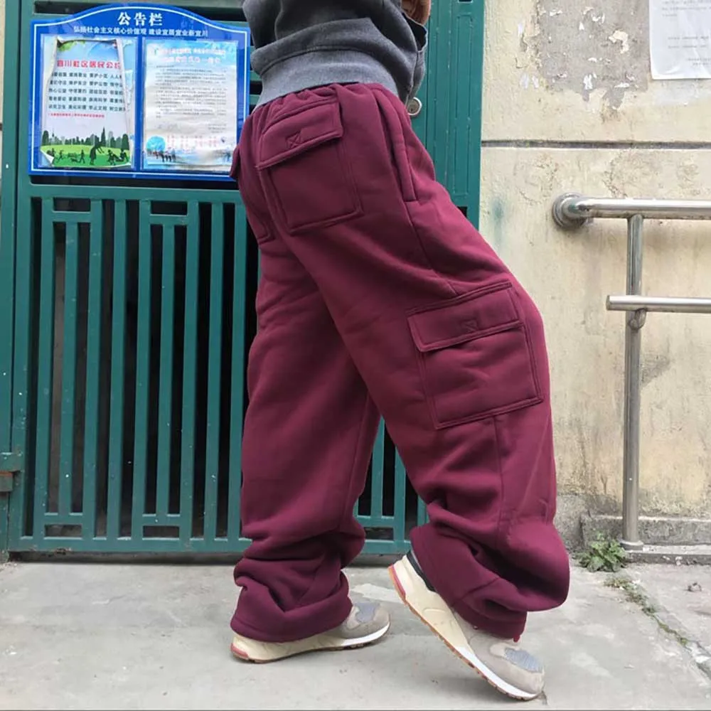 

Winter Spring Big Size Hip Hop Joggers Men Harem Sweatpants Loose Baggy Wide Leg Fleece Casual Pants Elastic Waist Trousers