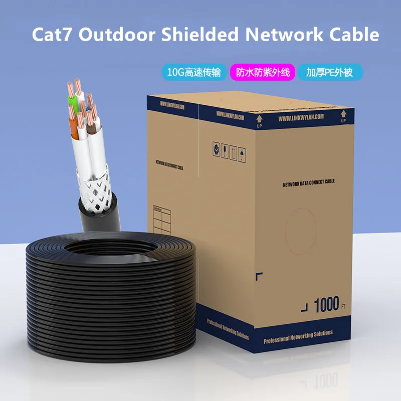 Ethernet Cat7 Outdoor Double-Shielded RJ45 Network Cable 10Gbps SFTP internet Wire 26AWG Waterproof UV Resistant lan Cable Cat 7