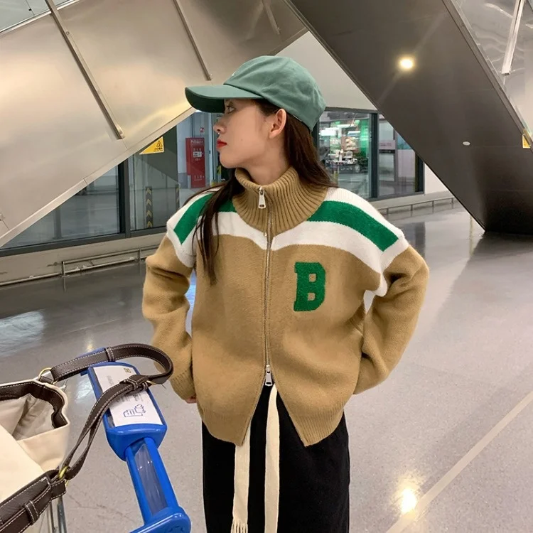 

Свитер, пальто, женский зимний Топ с длинным рукавом и воротником-стойкой, в американском стиле, модель C63a, 2021