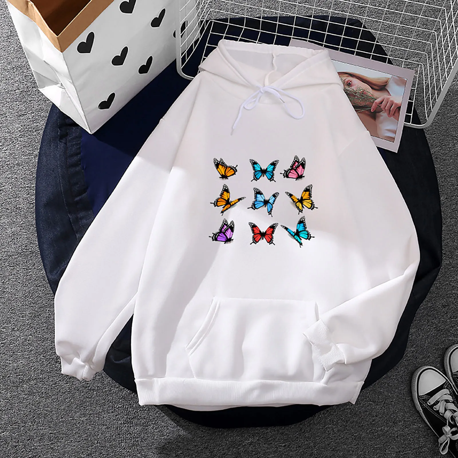 Fashion Skull Print Hooded Casual Pullover Pockets Sweatshirt Tops Streetwear Female Autumn Winter Long Sleeve Women Outerwear
