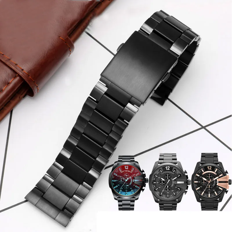 

high quality strap For DZ4318 4323 4283 4309 original style stainless steel watchband male large watch case bracelet 26mm Black