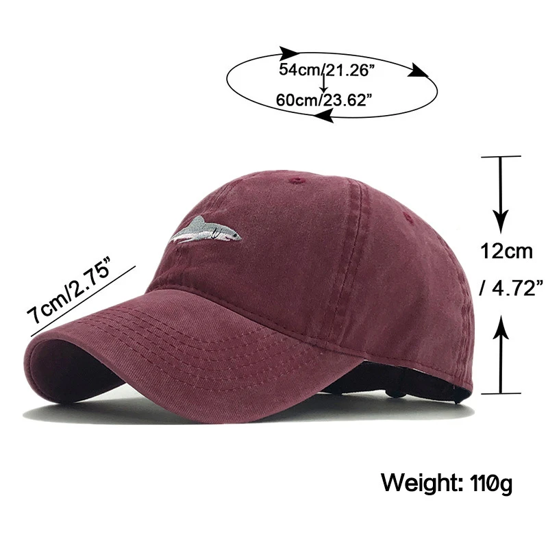 

stitched shark man cap baseball cap hip hop embroidery curved strapback dad hat summer fish sun hat cap