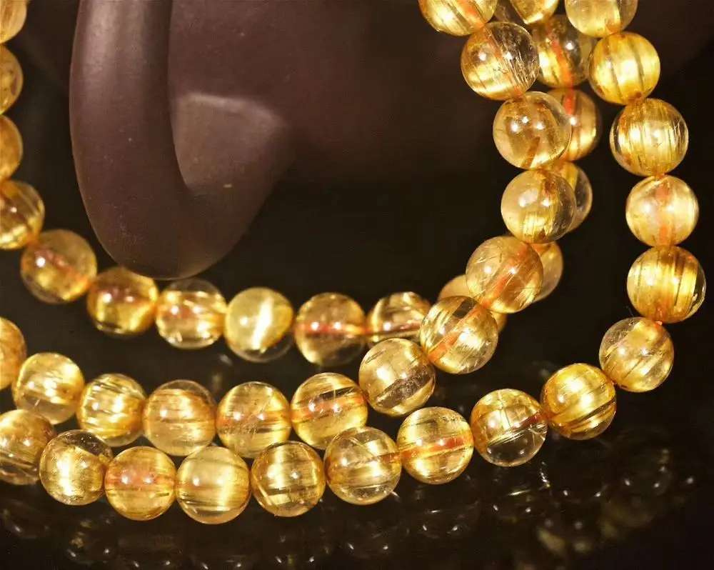 Бразильский браслет из натурального золота 6 мм рутилированный кварц