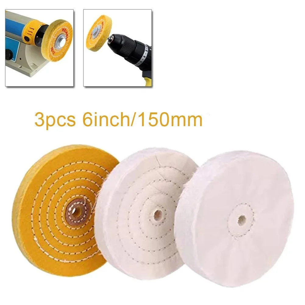 

3pcs Buffing Polishing Wheels 6In Polishing Wheel Set 1/2 Arbor Hole Cotton Wheel For Bench Grinder Workshop Equipment Tools