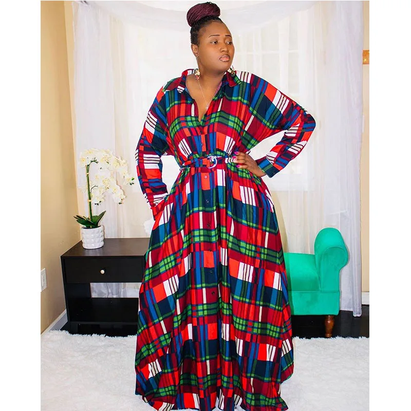 

Winter Clothes Maxi Dresses for Women Long Sleeve Dress High Waist Sexy Plaid Dress Plus Size Clothing Wholesale Dropshipping