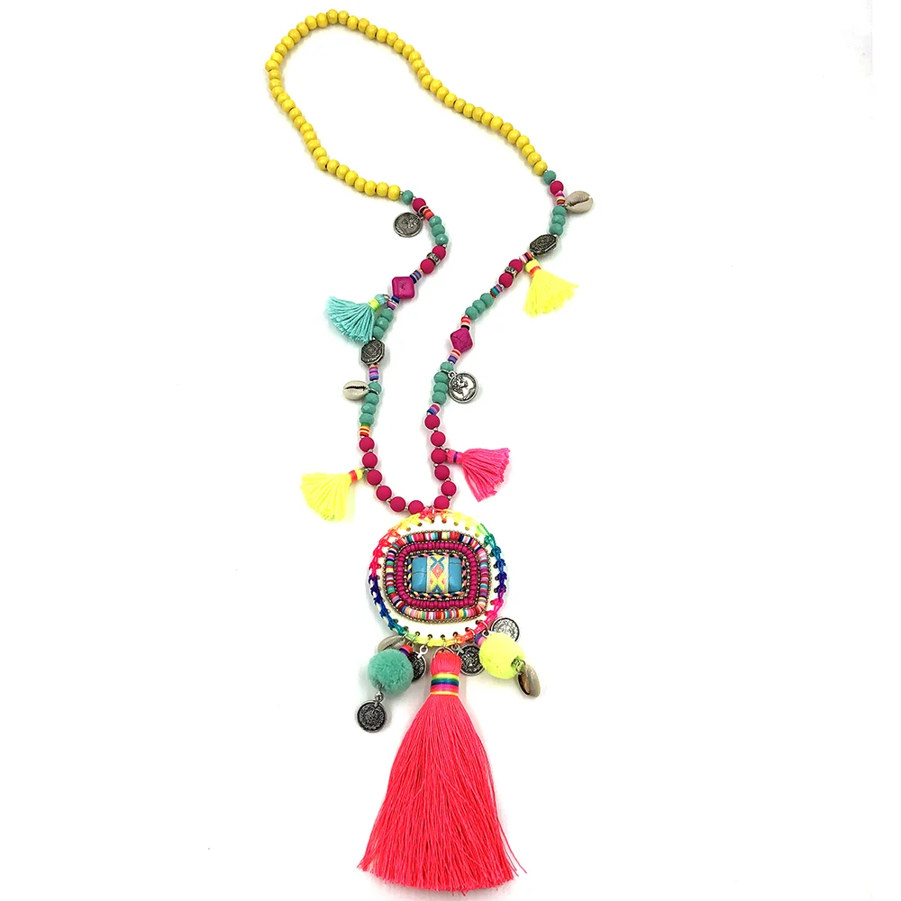 Ожерелье с бахромой женское этническое хлопковое длинное ожерелье в богемном