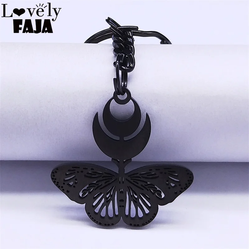 

Witchcraft Moon Butterfly Stainless Steel Keyrings Women/Men Wallet Chain Jewelry regalos para mujer K7049S03
