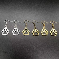 stainless steel jewelry cut dog paw print earrings female diy fashion earrings gold dog paw pendant earrings for women