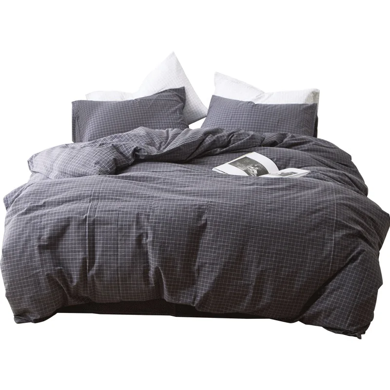 

Wuyin Cotton Washed Cotton Four-piece Set Pure Cotton Simple Sheet Duvet Cover Bedding Home Textiles