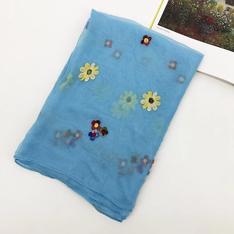 90 180 см женский шелковый шарф с цветами шарфы для девочек Вышивка дикий платок