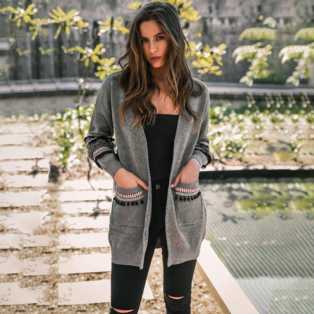 Верхняя одежда с карманами и кисточками женский кардиган подарок свитер для