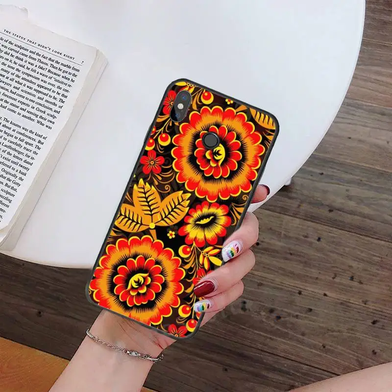 

Russian Pattern Flower Khokhloma Phone Case For Xiaomi Redmi note 7 8 9 t max3 s 10 pro lite Luxury brand shell funda coque