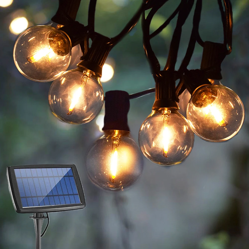 Solar do Diodo Emissor de Luz ao ar Livre da Lâmpada Recarregável para a Decoração do Jardim Solar Iluminação Corda Jardim G40 Guirlanda Rua Usb Luz