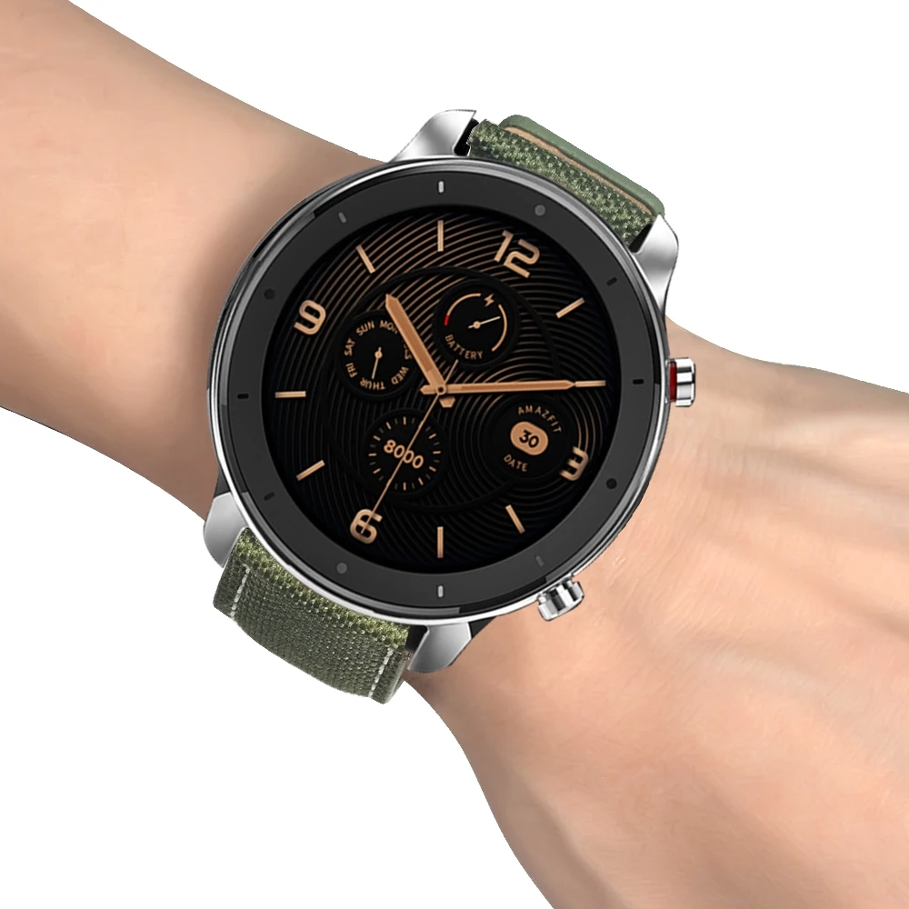 Ремешок из холста и искусственной кожи для умных часов Xiaomi Huami Amazfit GTR 47 мм 22