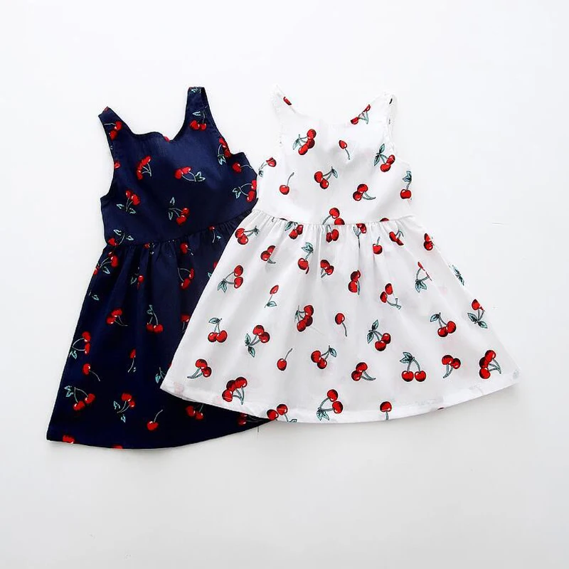 Детское летнее платье без рукавов для девочек с мультяшным принтом платья