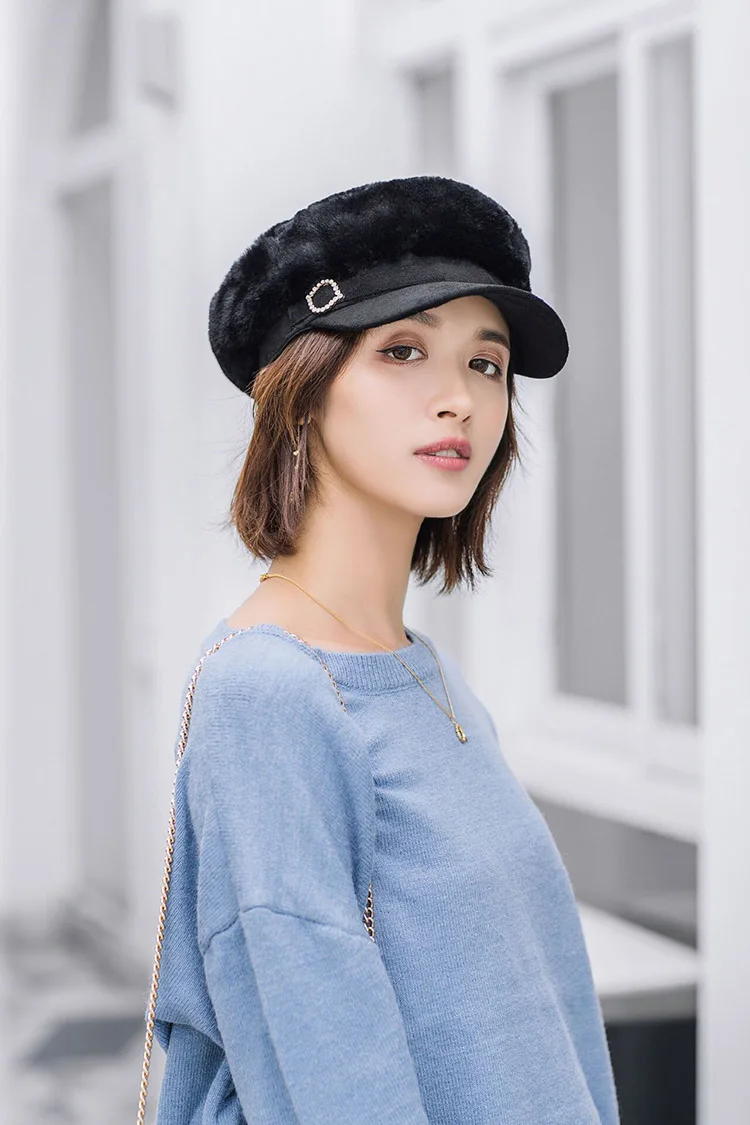 MAERSHEI/ Модные женские береты gorras, женская шапка в стиле милитари с кроличьим мехом, утолщенная теплая плоская кепка, восьмиугольные шапочки Newsboy
