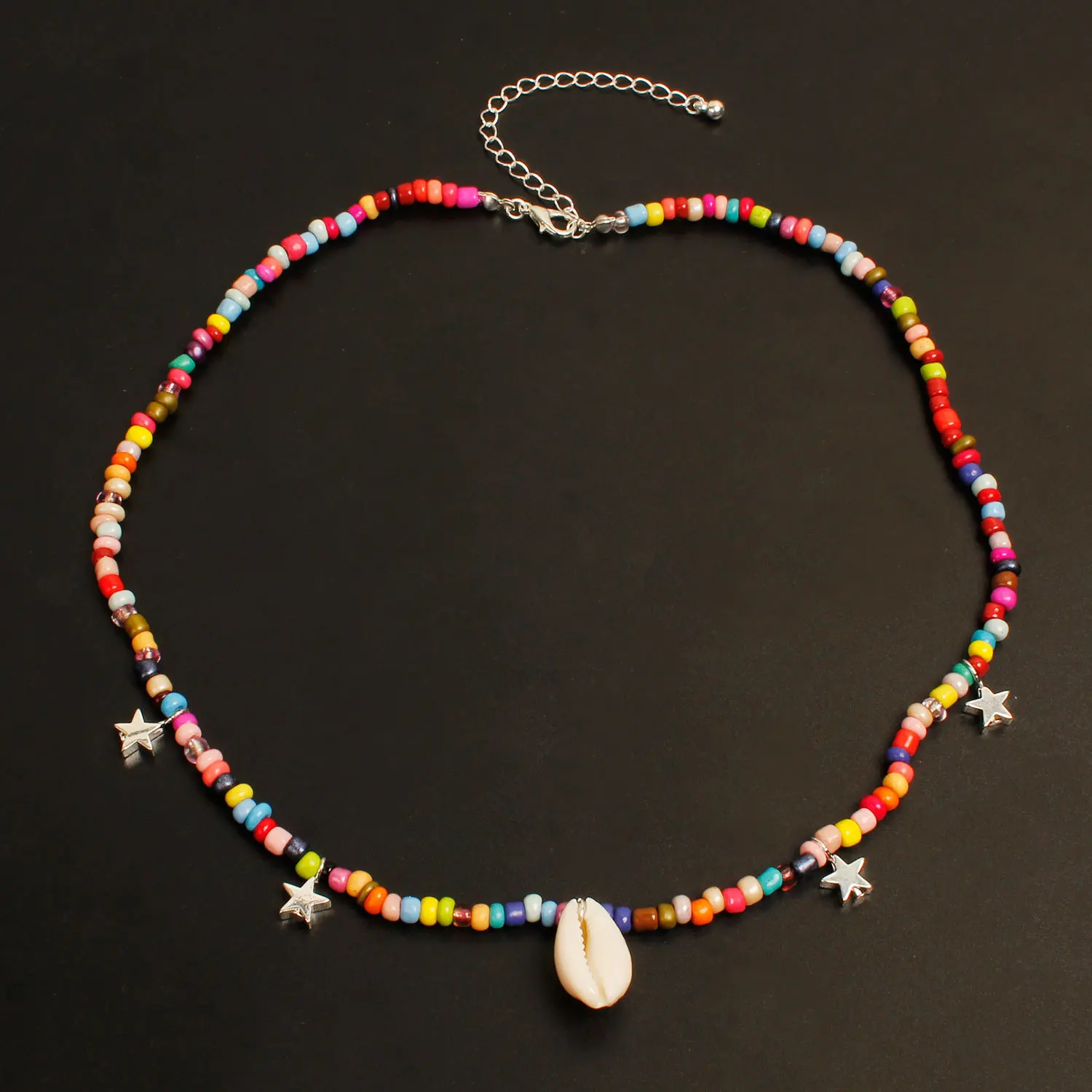 PZMYCS fashion colored rice beads natural shell necklace for women five-point star hand thread clavicle chain statement | Украшения и