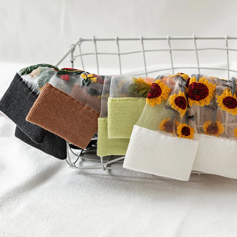 

FINETOO Long Socks Summer Fashion Fishnet Socks Thin Socks Women Girls Harajuku Streetwear Mesh Transparent Flower Socks